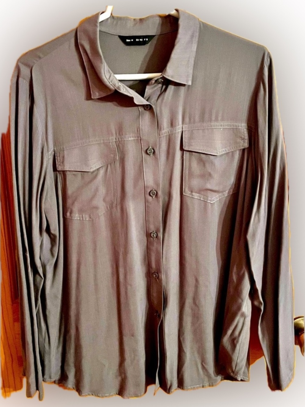 Vince Gray Utility Button Up Blouse Shirt Jacket Medium Gray Silk Rayon Preppy